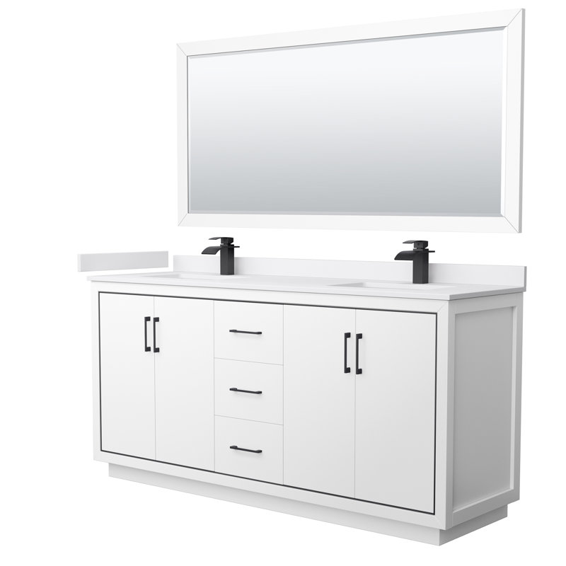 72'' W Double Vanity, White, Matte Black, White