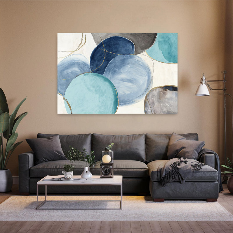 «Blue Geo Blob», art géométrique abstrait contemporain, H 40 po x l 60 po