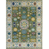 Green Hand-Knotted Wool Olive Field Medallion Classic Traditional Modern Contemporary Carpet Rug