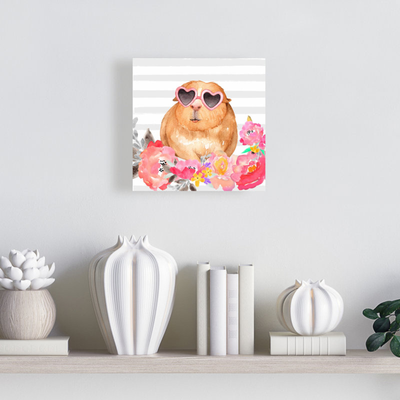 Cochon d'Inde avec lunettes sur toile | Mignon décor de chambre animal