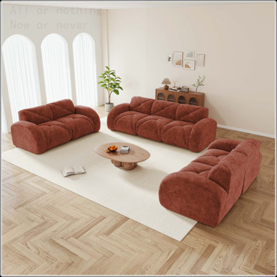 Ensemble de canapés surdimensionnés 3 pièces Canapé confortable, 2 pièces de canapé 2 places et 1 canapé de 3 places pour le salon, tissu en velours doux, fond en éponge haute densité 32D, sans assemblage requis, brun rouge