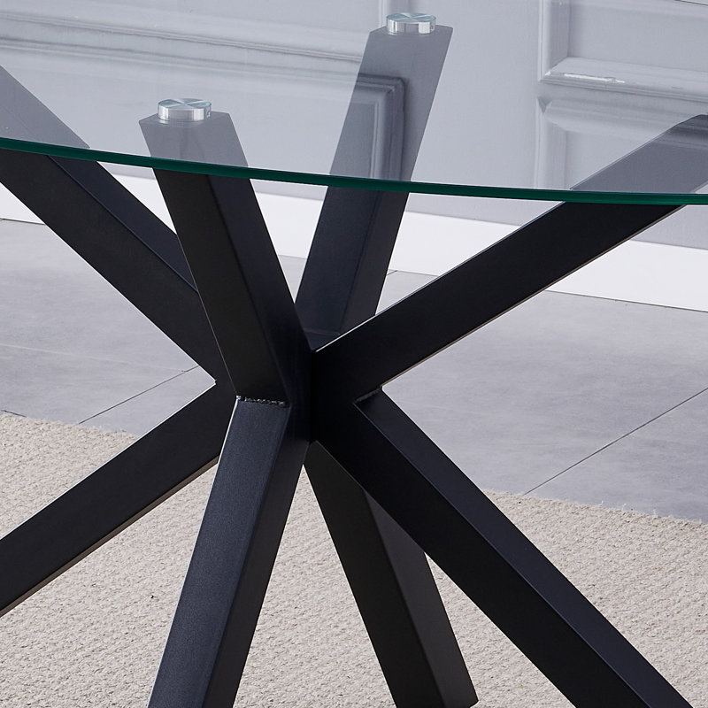 Oval Glass Top Metal Base Dining Table, 75cm H x 160cm W x 90" D