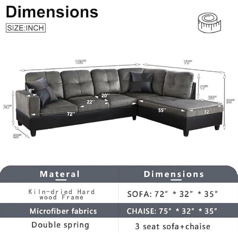 Lemley Upholstered L-Shaped Sectional, Right Hand Facing, Taupe Faux Leather