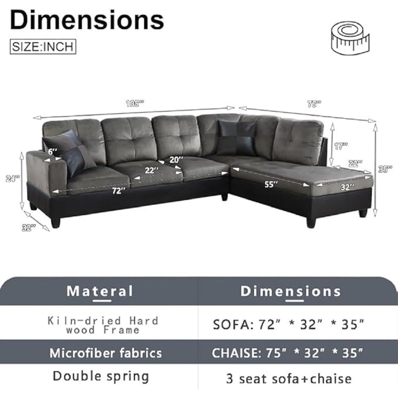 Lemley Upholstered L-Shaped Sectional, Right Hand Facing, Taupe Faux Leather