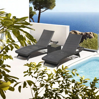 Norfried Outdoor Wicker Chaise Lounge Set with Table
