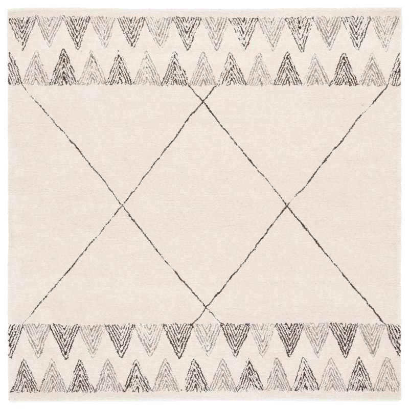 Latu Hand Tufted Wool Pile Geometric Rug, Square 6'