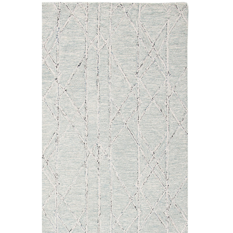 Tapis géométrique en laine / coton touffeté à la main Dam, Tapis de couloir 2 pi 3 po x 7 pi
