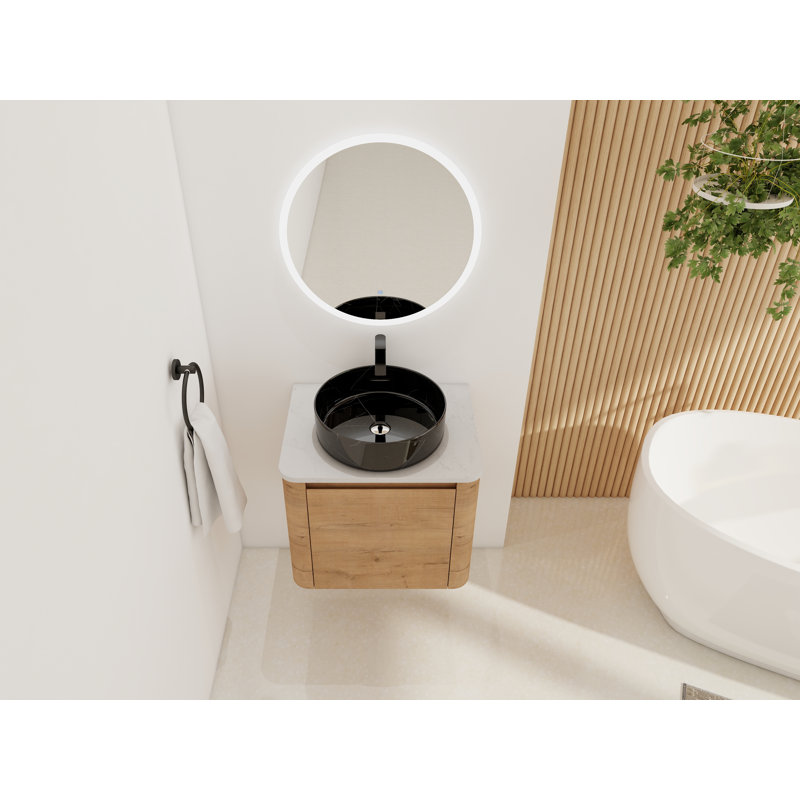 23 5/8" Wall-mounted Bathroom Vanity Set - 5 Colour Basin Options, Engineered Stone Top & Soft-closing Storage Cabinet（type E）