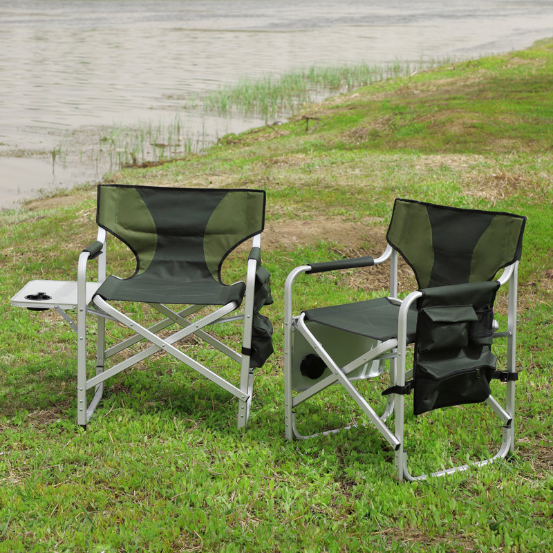 Chaise d'extérieur pliante rembourrée 2 pièces avec table d'appoint et poches de rangement, 2