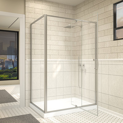 48" W X 71" H Frameless Pivot Shower Enclosure With 1/4" Clear Tempered Glass