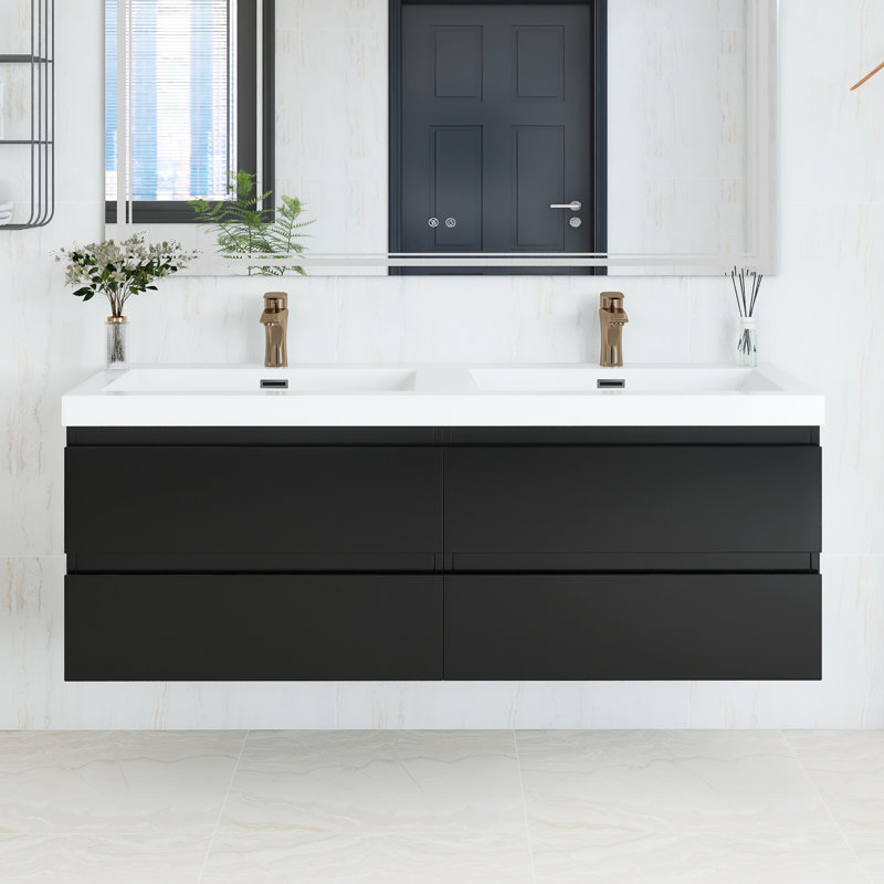 Princeton 60'' Double Bathroom Vanity with Resin Top, Black