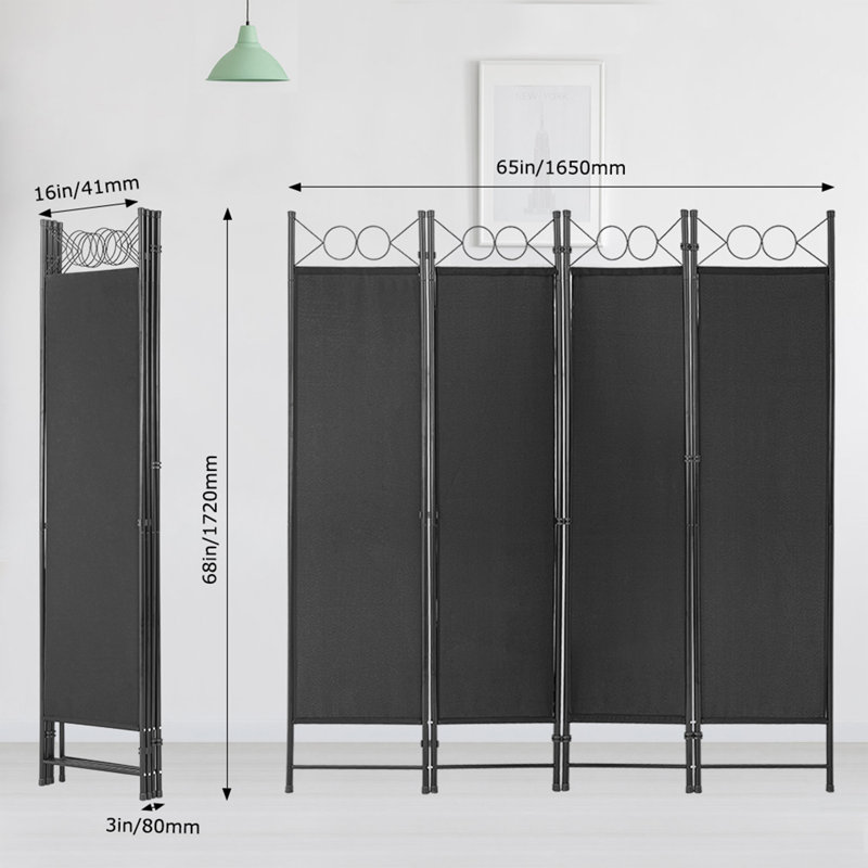 Cloison pliante 4 panneaux l 65 po x H 68 po Aithan, Noir