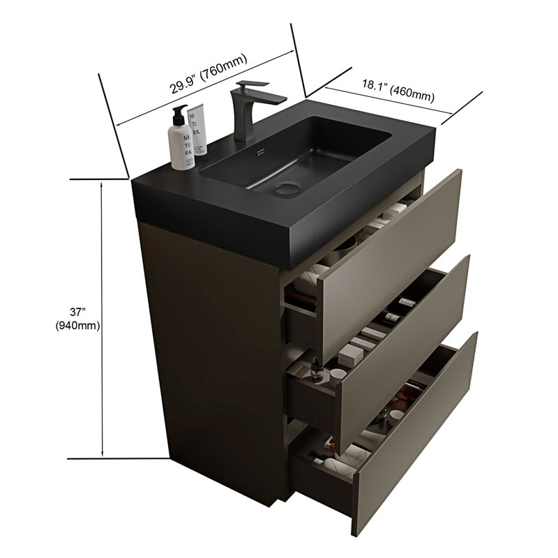 Meuble-lavabo autoportant avec tiroirs, Noir/gris