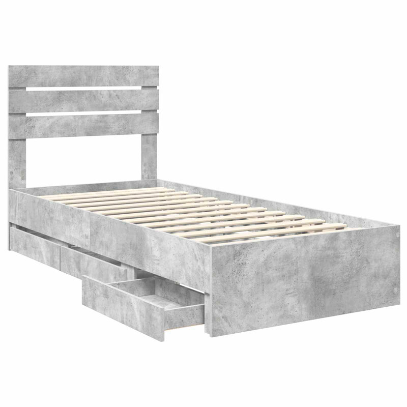 Bed Frame, European Single (90 x 200 cm), Concrete Grey
