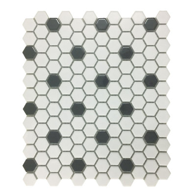 Carreau mosaïque hexagonal blanc mat et noir 23 feuilles 10,25 po x 11,8 po 19,3 pi²