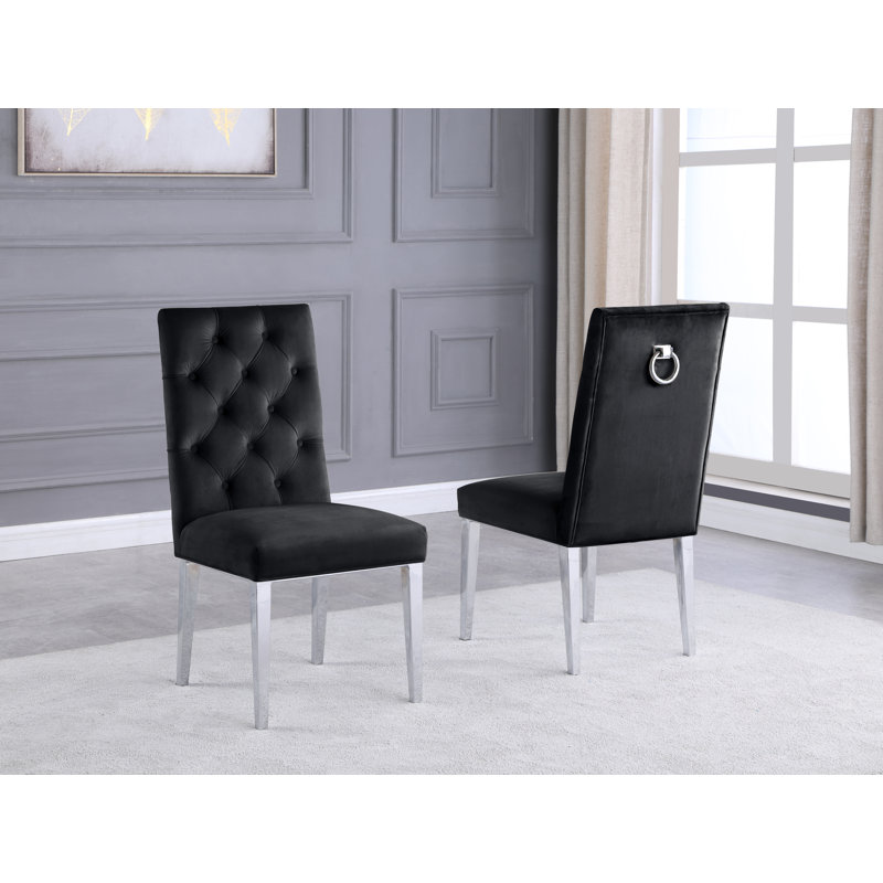 Carnahan Button Tufted Parsons Chair, Silver, Black