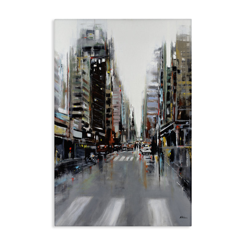 Toile de paysage urbain La Ville, design par Aziz Kadmiri, H 36 po x l 24 po
