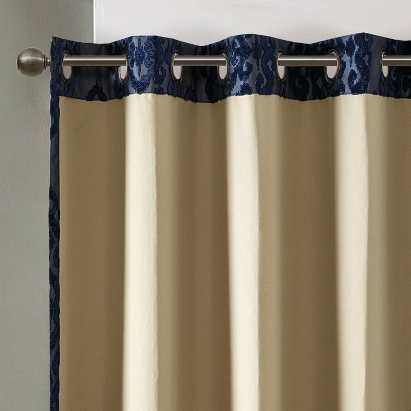 Knitted Jacquard Damask Total Blackout Grommet Top Curtain Panel(Only 1 Pc Panel), Charcoal, 50" W x 108" H