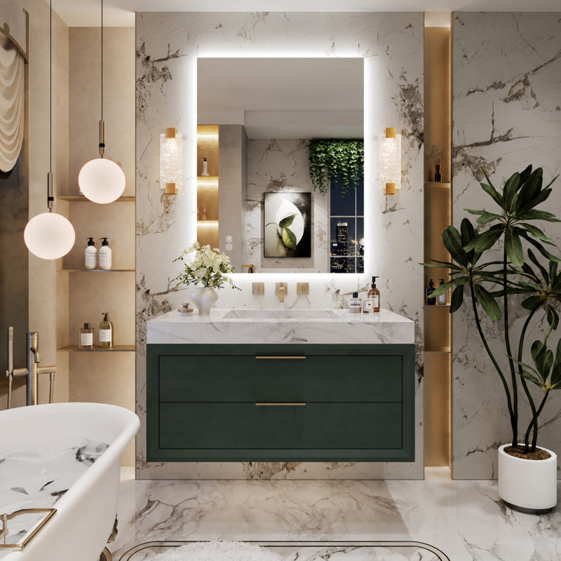 Miroir de salle de bain à DEL rétroéclairé sans cadre certifié Lunara UL, 36 po x 28 po