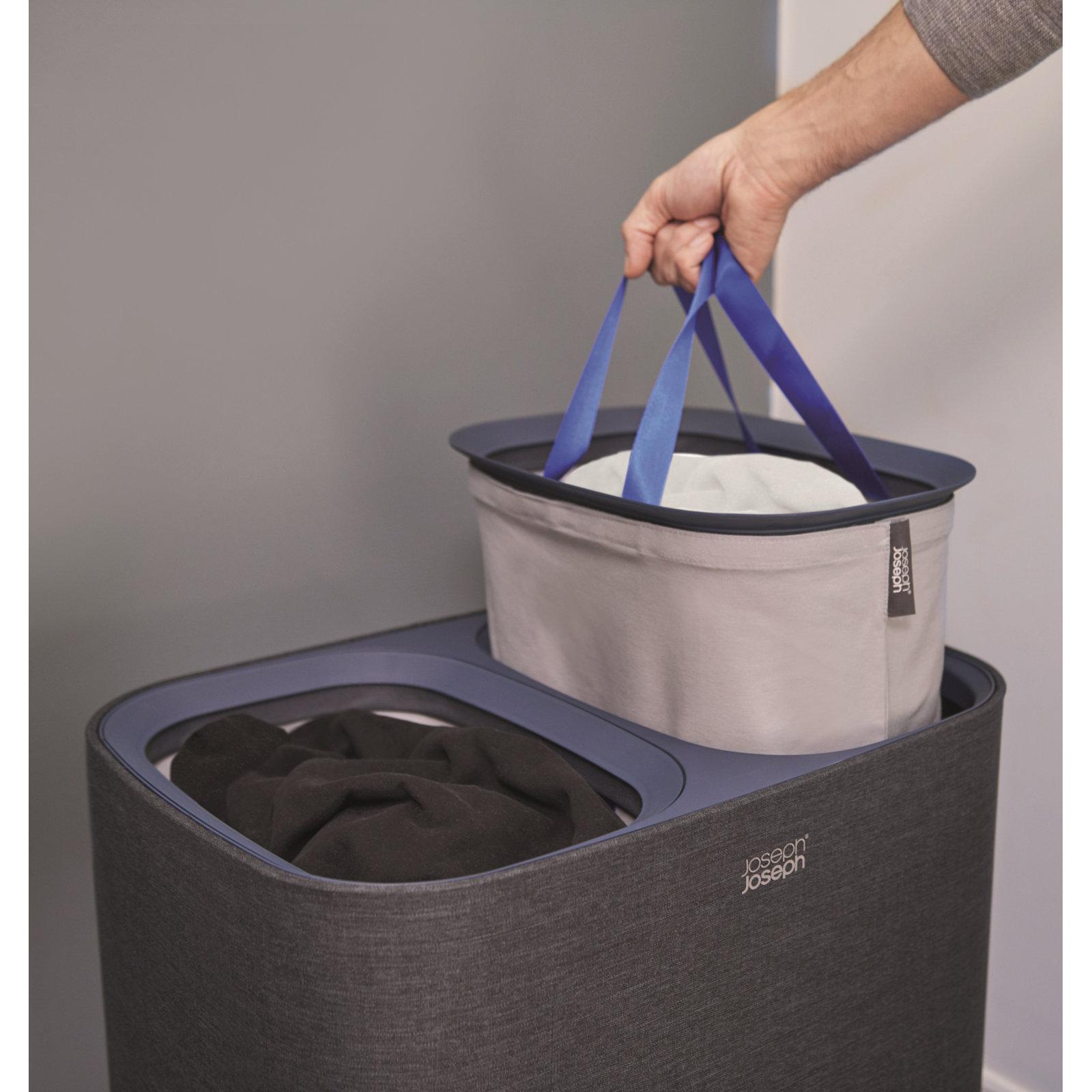 Joseph Joseph Tota Laundry Hamper Separation Basket with Lid, Carbon Black, 90-Liter (15.75" x 22.25" x 28")