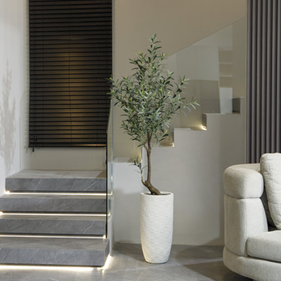 75.6'' Artificial Olive Tree In A Square Beige Fiberstone Planter