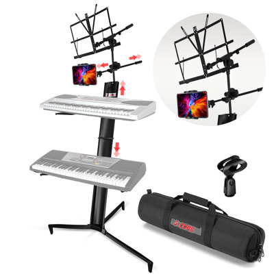 5 Core Keyboard Stand 2 Tier Column for 61/76/88 Key board Heavy Duty Aluminum Build Stands