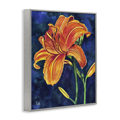 Orange Day Lily White Framed Giclee Art, design by Sarah Waldron Kimball