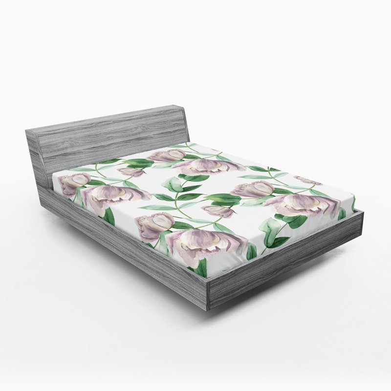 Drap-housse à motif floral Ambesonne, Drap-housse de taille très grand, Mauve, vert fougère / floral
