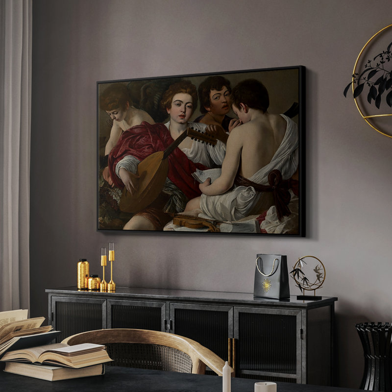 Les Musiciens, c. 1595 - Toile tendue avec châssis Caravaggio, 26 x 40, Noir
