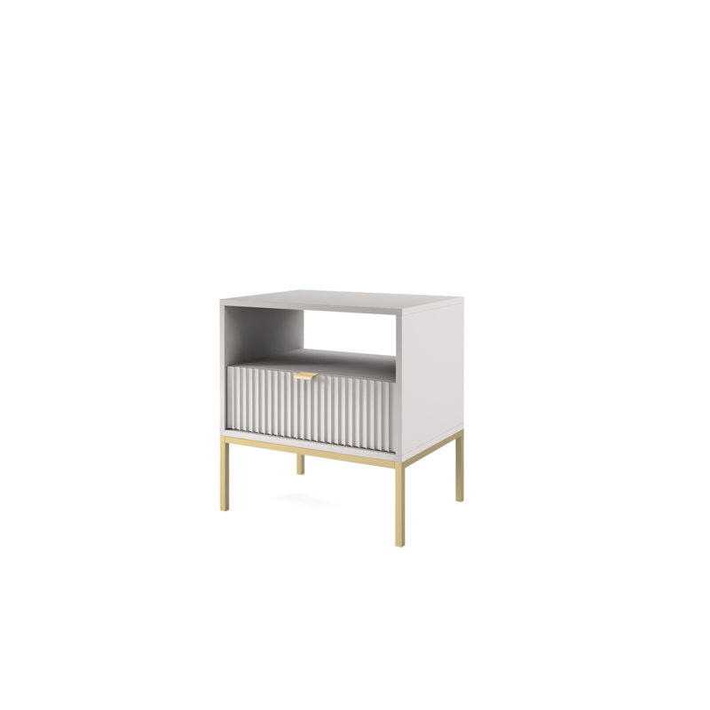Bernhardine 54cm W Steel Bedside Table, Golden, Light Grey