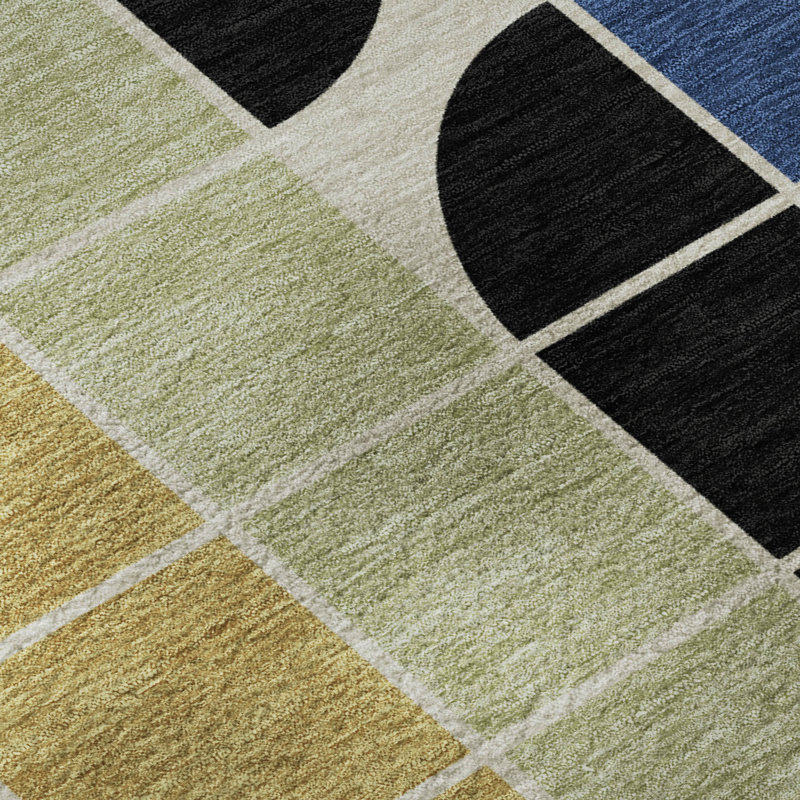 Premium Machine Washable Mayfield AMF2418 Geometric Rug, 1'8" x 2'6", Blue