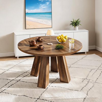 Table de salle à manger à piédestal rond de 47 pouces, pouvant accueillir 4 à 6 personnes confortablement, avec une base robuste de style campagnard, idéale pour les repas en famille dans la salle à manger ou pour une utilisation décontractée dans le salon