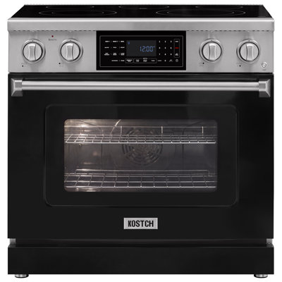 KOSTCH 36" Professional Electric Range with Tilt Control Panel, 5 Elements Cooktop, 6.2 cu. ft. True Convection Oven, Air Fry & Self-Cleaning in Black