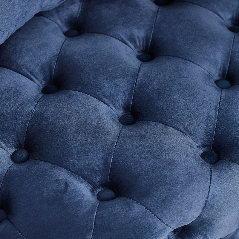 Blue Velvet Swivel Chair With Button Foot Pad And Movable Feature Chic Back Rolling Wheels