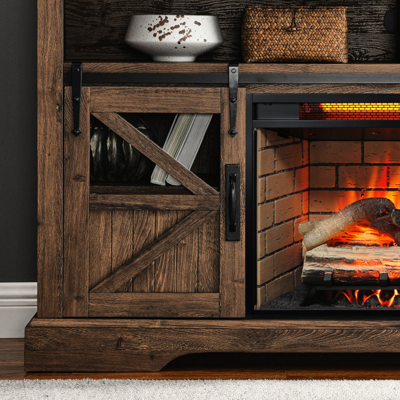 Meuble télé électrique pour foyer de 60 po, couleur récupérée, ajustement de 70 po, contrôle de la chaleur et de la flamme, conception réglable de 60 po, aménagement, protection contre la surchauffe, évent
