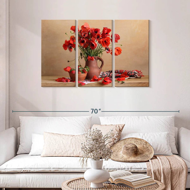 Harnek Red Poppies And Strawberries, 28" H x 45" W