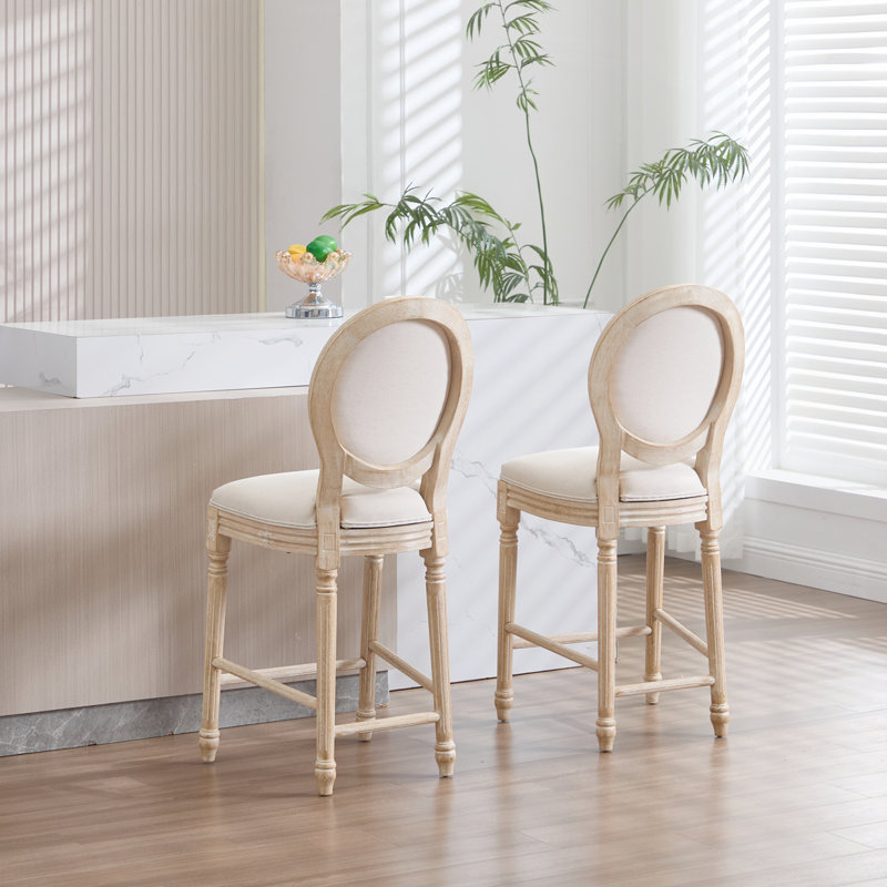Ensemble de 2 chaises de salle à manger French Country, rembourrées avec dossier rond, tréfilées et sculptées, démontables pour une utilisation polyvalente, beige