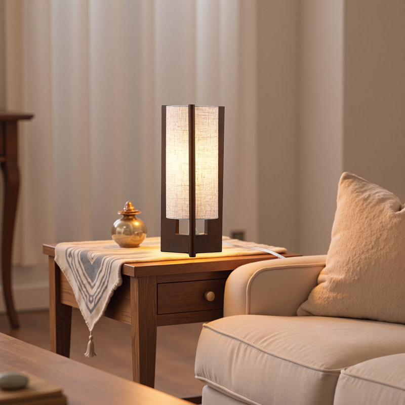 Petite lampe de chevet / table de chevet en bois massif 13,5 ", Noyer