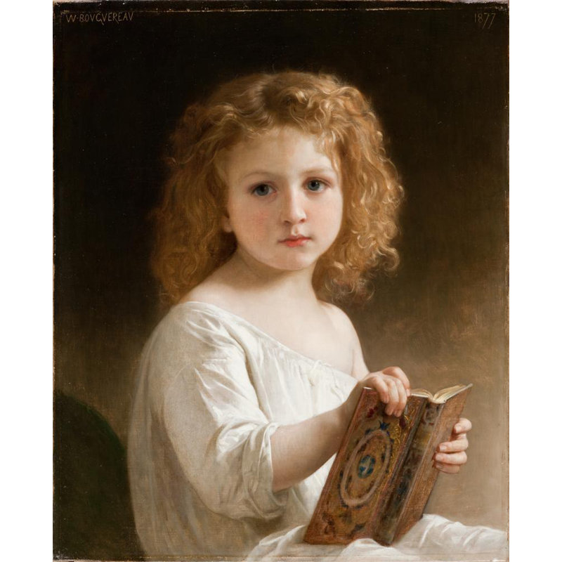 «The Story Book» par William Bouguereau - Art mural sur toile tendue avec châssis, H 48 po x l 33 po