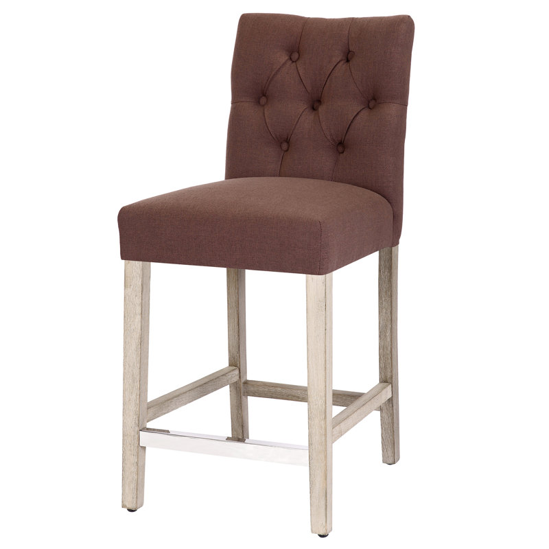Wren Upholstered Counter Stool with Solid Wood Frame, Brown, Antique Gray, Counter Stool (24” Seat Height)
