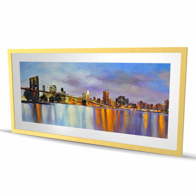 Colorful City with Bridge by Day - Modern Framed Print Decor