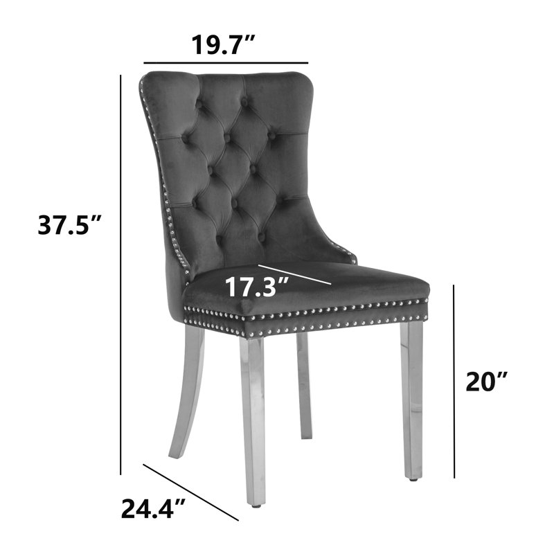 Geddy 20'' H Tufted Velvet Upholstered Side Chair, Silver, Olive Green