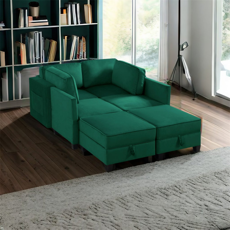 Canapé modulaire 6 pièces Pavithra, Velours vert
