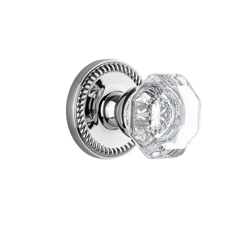 Grandeur Newport Rosette Privacy with Chambord Crystal Door Knob, Bright Chrome, 2 3/8"