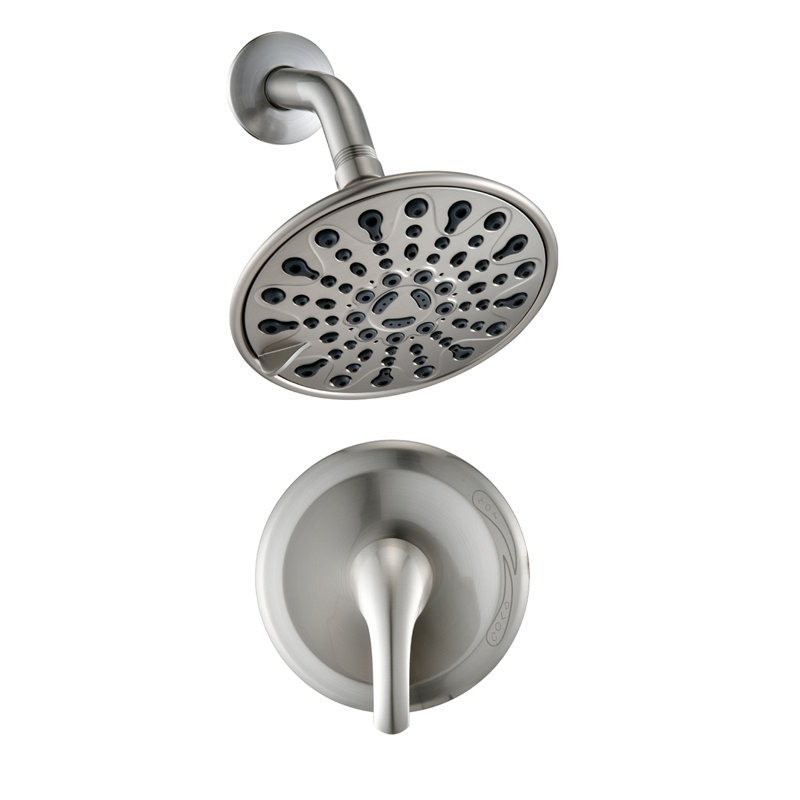 Multi-Spray Shower System with Large Round Shower Head and Single Handle Control Valve, Brushed Nickel