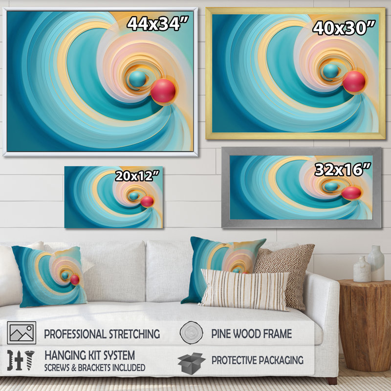 Décoration murale géométrie de l'esprit en turquoise rétro I - Formes abstraites, H 34 po x l 44 po x P 1,5 po