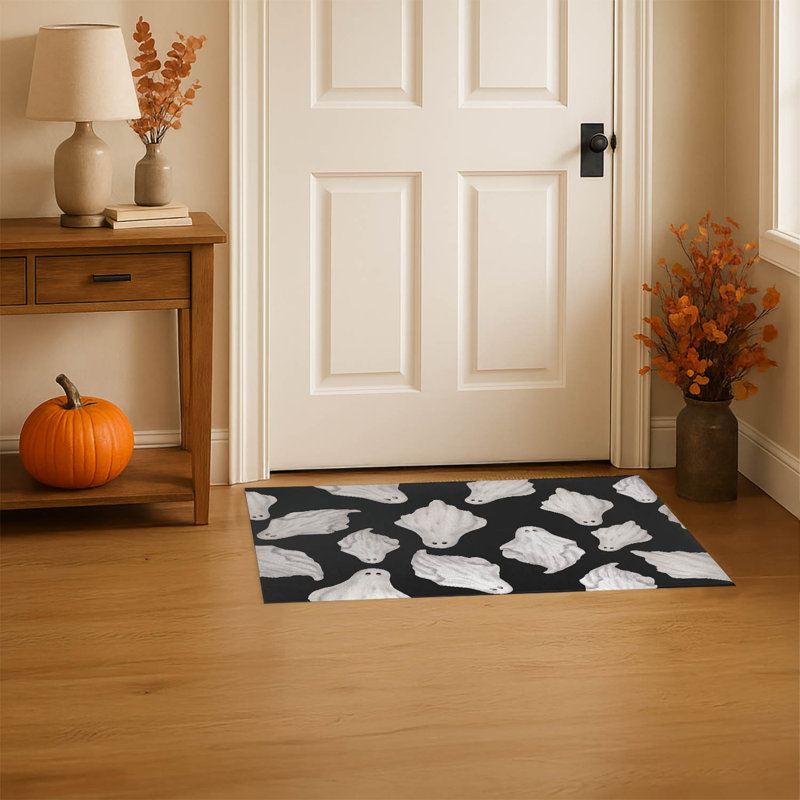 Tapis d'entrée Spooky Ghost, Gris anthracite, L 60 po x L 84 po