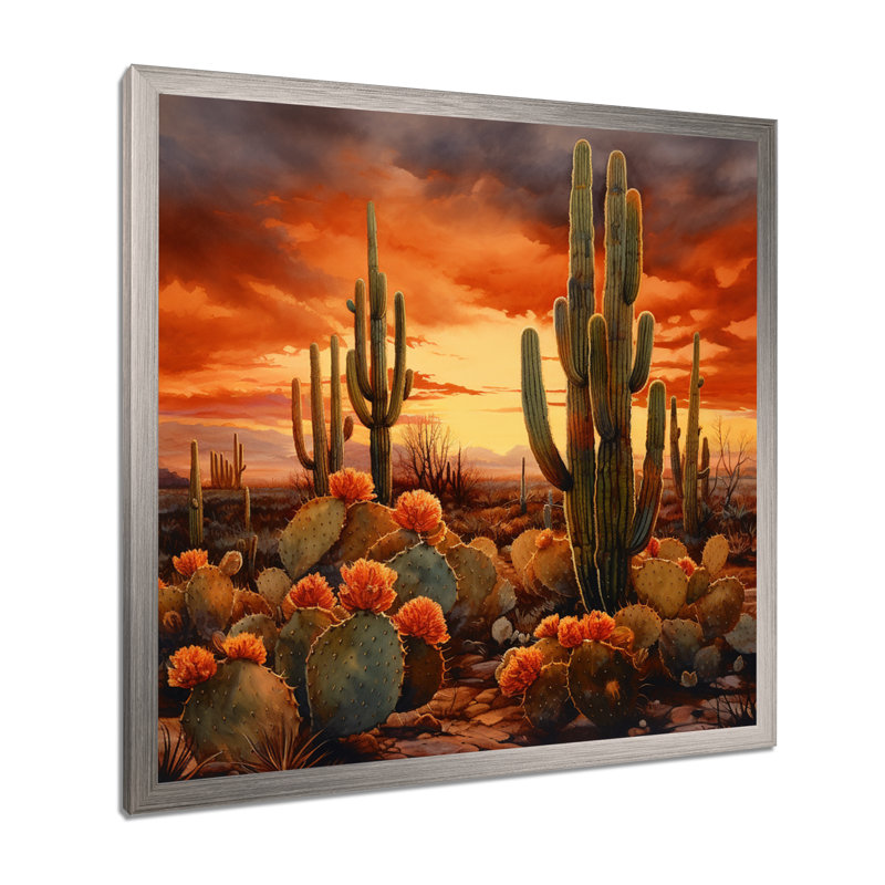 Impression sur toile cactus cuivré au Nevada, H 30 po x l 30 po x P 1 po, Cadre simple argenté