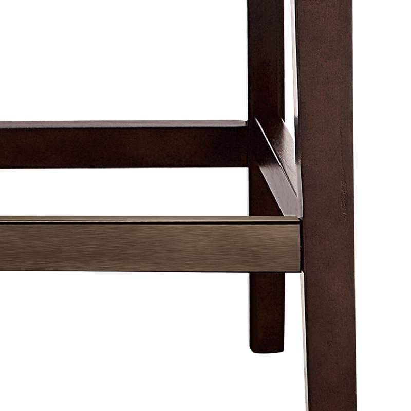 Tabouret de salle à manger 26 po avec dossier - revêtement brun clair, finition bois, plaque de protection bronze, outils d'assemblage inclus