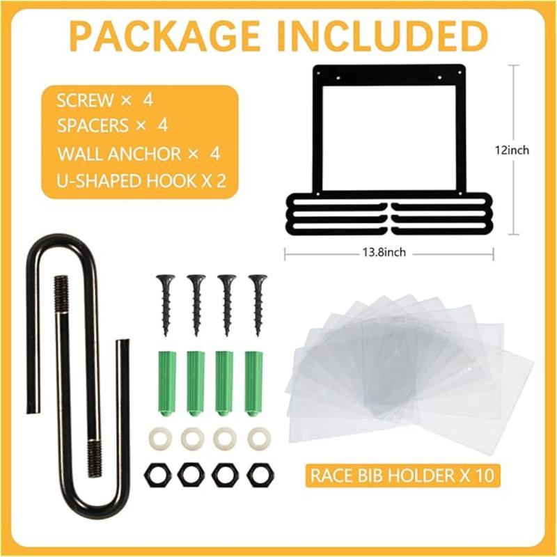 Runner Medal Hanger & Race Bib Holder, 3-Row Sturdy Black Steel Display Rack | Holds Over 30 Medals and 50 Race Bibs